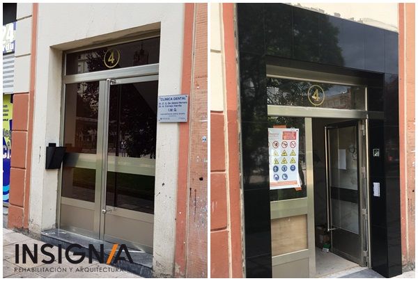 Antes y después entrada finca. Fotos de acabado de obra de cota cero en El Barrio de San Ignacio de Bilbao Antes y después entrada finca. Fotos de acabado de obra de cota cero en El Barrio de San Ignacio de Bilbao