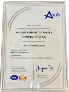 certificacioniso 9001 insignia rehabilitacion arquitectura Bilbao