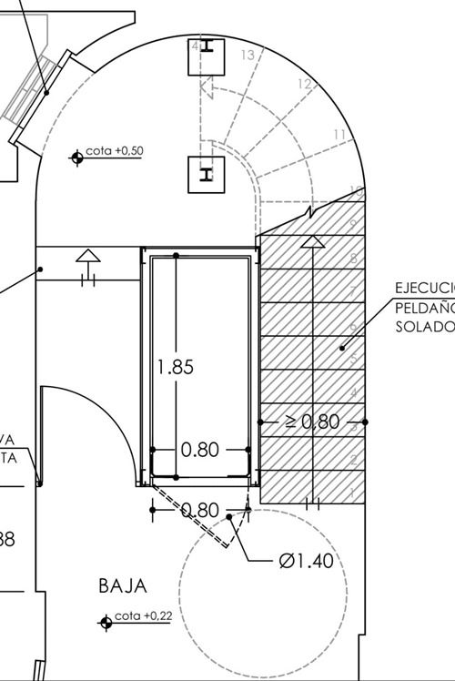 detalle planos ejecución obra apertura hueco ascensor por el arquitecto Rafael Anzola