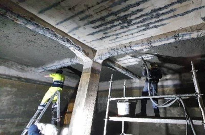 Proyección de mortero. Deposito de agua de Katadio