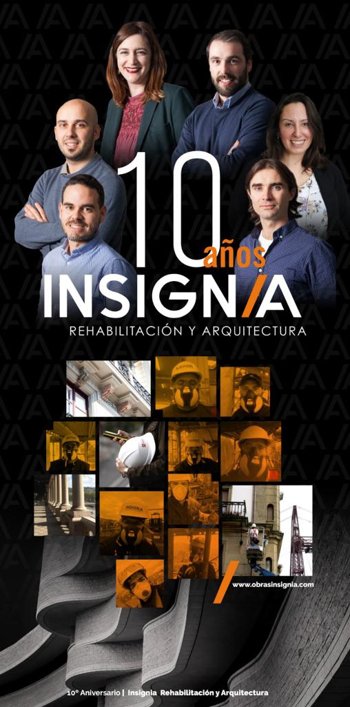 cartel conmemorativo decimo aniversario Insignia empresa rehabilitación edificios en Bizkaia