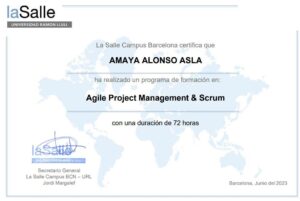 certificado programa agile project de Amaya Alonso Asla