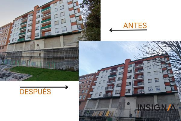 Imagen antes y despues de la rehabilitacion de fachada en Erandio Imagen antes y despues de la rehabilitacion de fachada en Erandio