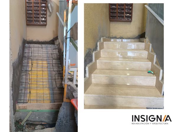 Construcción de nuevo forjado, replanteo y nueva tramada de escaleras
