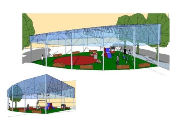vista 3D de la cubricion del parque infantil en Guernika-Lumo
