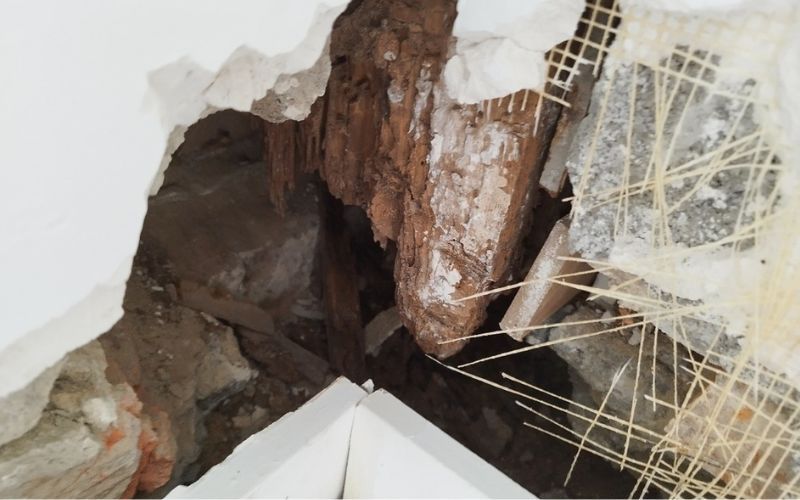 edificio con estructura de madera en Getxo afectada por xilofagos