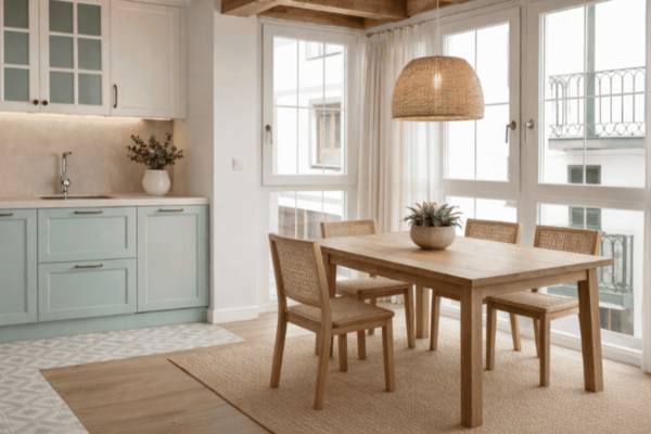 comedor luminoso interiorismo vivienda en Bizkaia diseño funcional